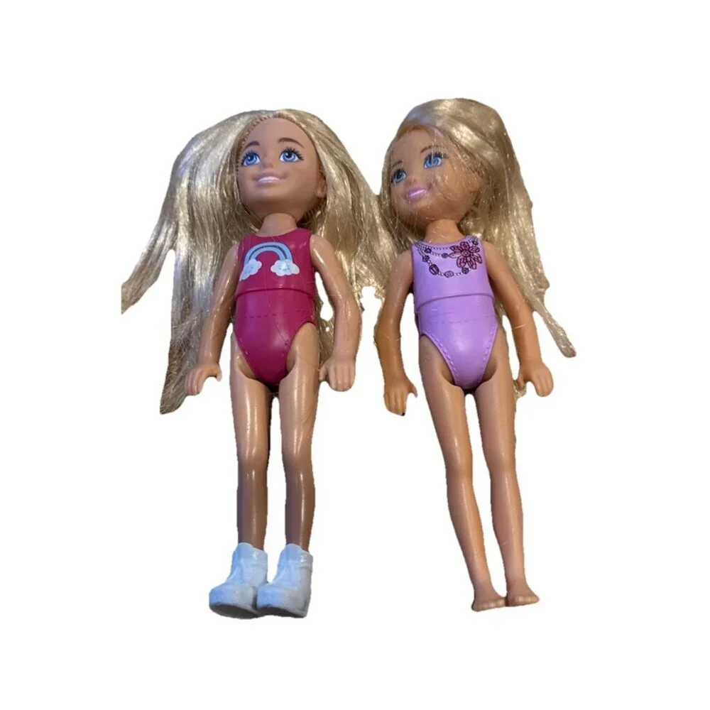 Barbie Chelsea Dolls LOT Of 2 Blonde Pink Purple Rainbow